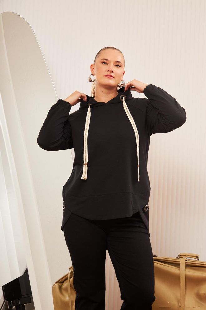 RMG Negro Sudadera Casual Talla Grande Con Cuello Con Capucha Ropa al por mayor Talla grande