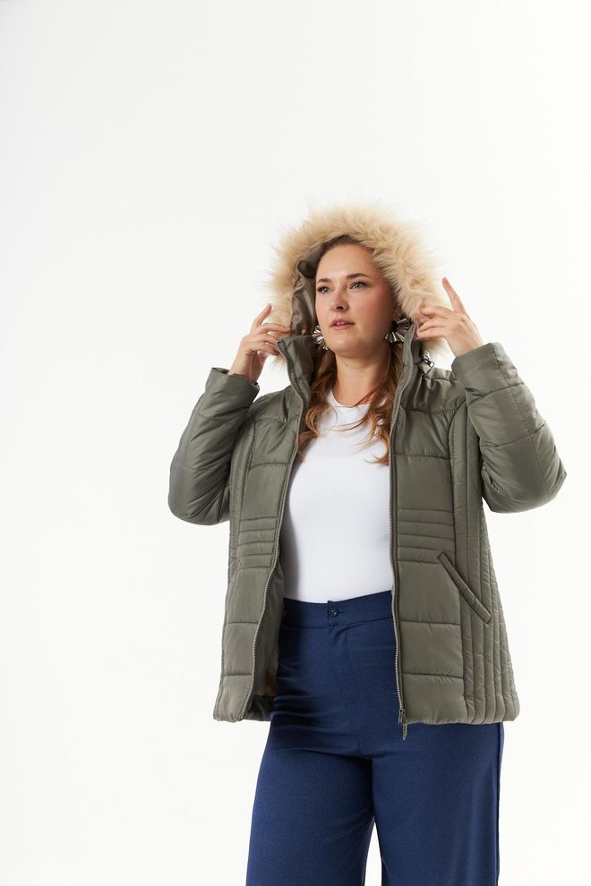 RMG Abrigo Puffer Caqui Con Capucha Y Cierre De Cremallera Ropa al por mayor Talla grande