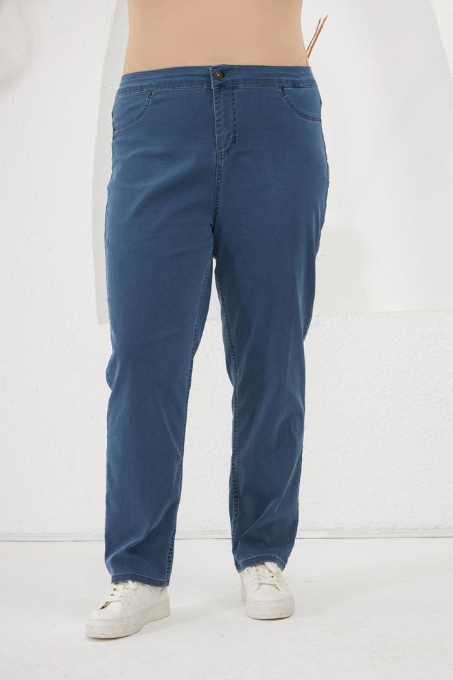 RMG Μπλε Casual Plus Size Mom Τζιν Με Κουμπιά Χονδρικό εμπόριο ενδυμάτων Μεγάλα μεγέθη