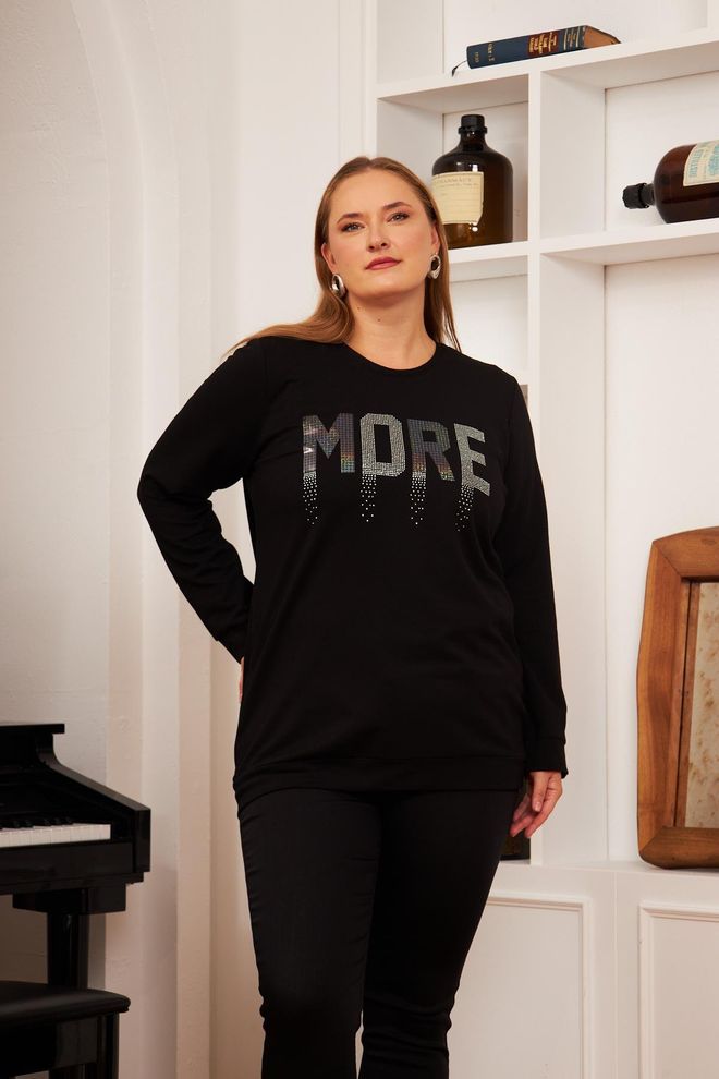 RMG Siyah Sweatshirt Büyük Beden Gündelik Toptan Giyim Büyük Beden