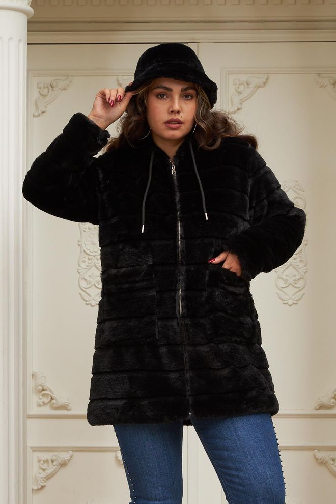 RMG Abrigo Negro Sobredimensionado Con Capucha Y Acolchado Ropa al por mayor Talla grande