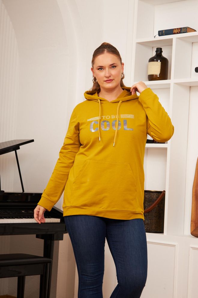 RMG Sudadera Amarilla Con Cuello Con Capucha Y Estampado De Letras Ropa al por mayor Talla grande