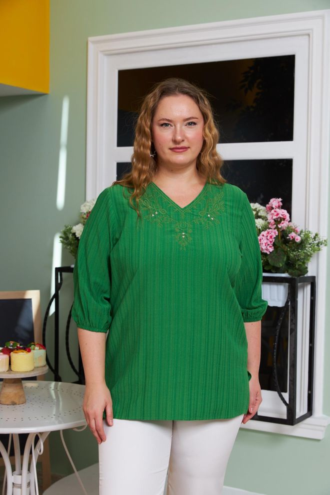 RMG Chemisier Ethnique Vert Grande Taille Avec Col En V Vêtements en gros Modeste