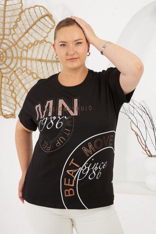 RMG Nero Taglia Forte Maglietta Abbigliamento all'ingrosso Taglia forte