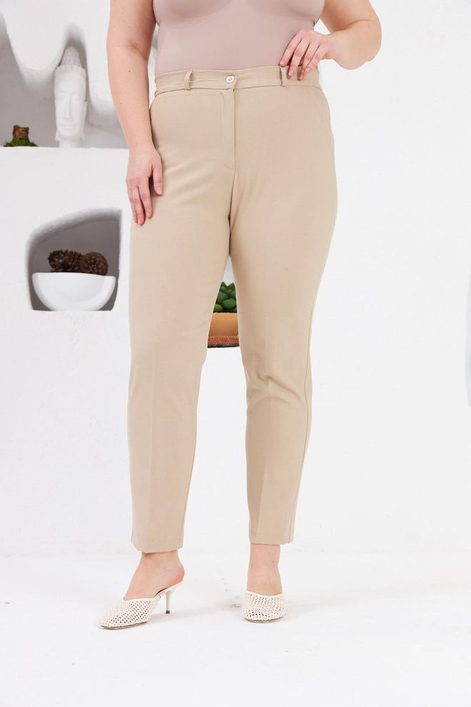 RMG Beige Elegant Plus Size Tapered Pants Wholesale Clothing Plus Size