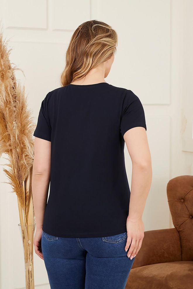 RMG Navy Blue Casual Tshirt With Round Neck Wholesale Clothing Plus Size