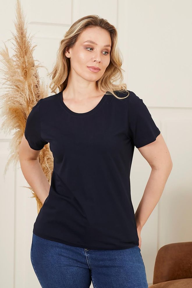 RMG Navy Blue Casual Tshirt With Round Neck Wholesale Clothing Lounge