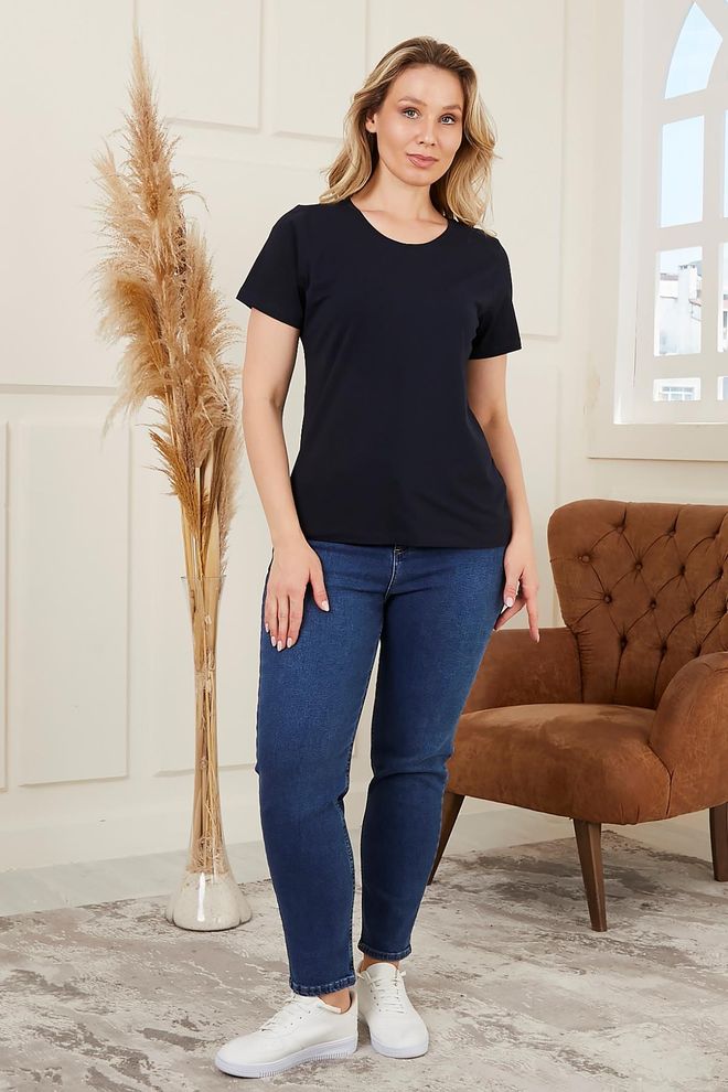 RMG Navy Blue Casual Tshirt With Round Neck Wholesale Clothing Spring