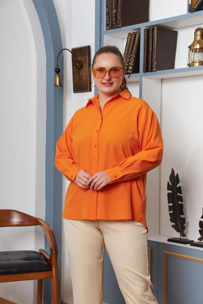 RMG Orange Casual Plus Size Formal Shirt Wholesale Clothing Plus Size