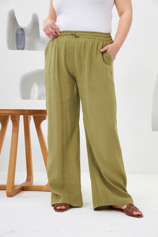 RMG Green Plus Size Casual Palazzo Pants Wholesale Clothing Plus Size