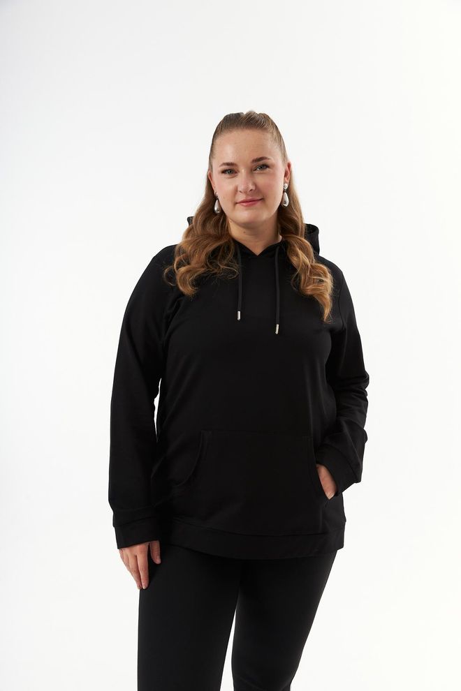 RMG Sudadera Negro Con Cuello Con Capucha Casual Talla Grande Ropa al por mayor Talla grande
