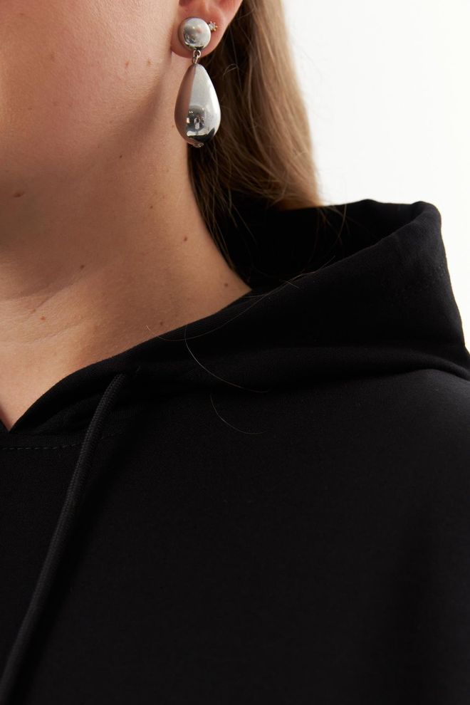 RMG Sweatshirt Preto Com Decote Com Capuz Casual Tamanho Grande Roupas por atacado Casual