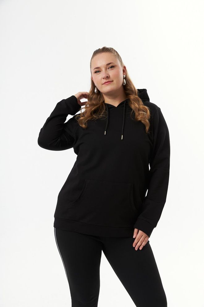 RMG Sweatshirt Preto Com Decote Com Capuz Casual Tamanho Grande Roupas por atacado A relaxar