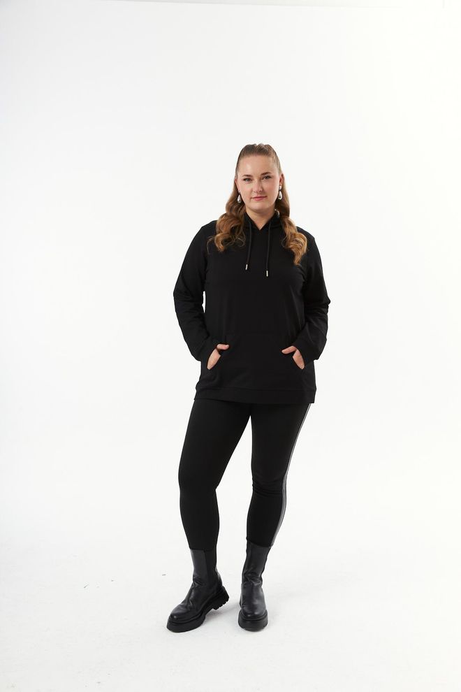RMG Sweatshirt Preto Com Decote Com Capuz Casual Tamanho Grande Roupas por atacado Primavera
