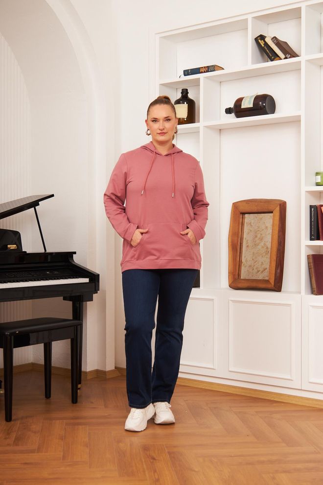 RMG Pink Plus Size Casual Sweatshirt With Hooded Neck Wholesale Clothing 5