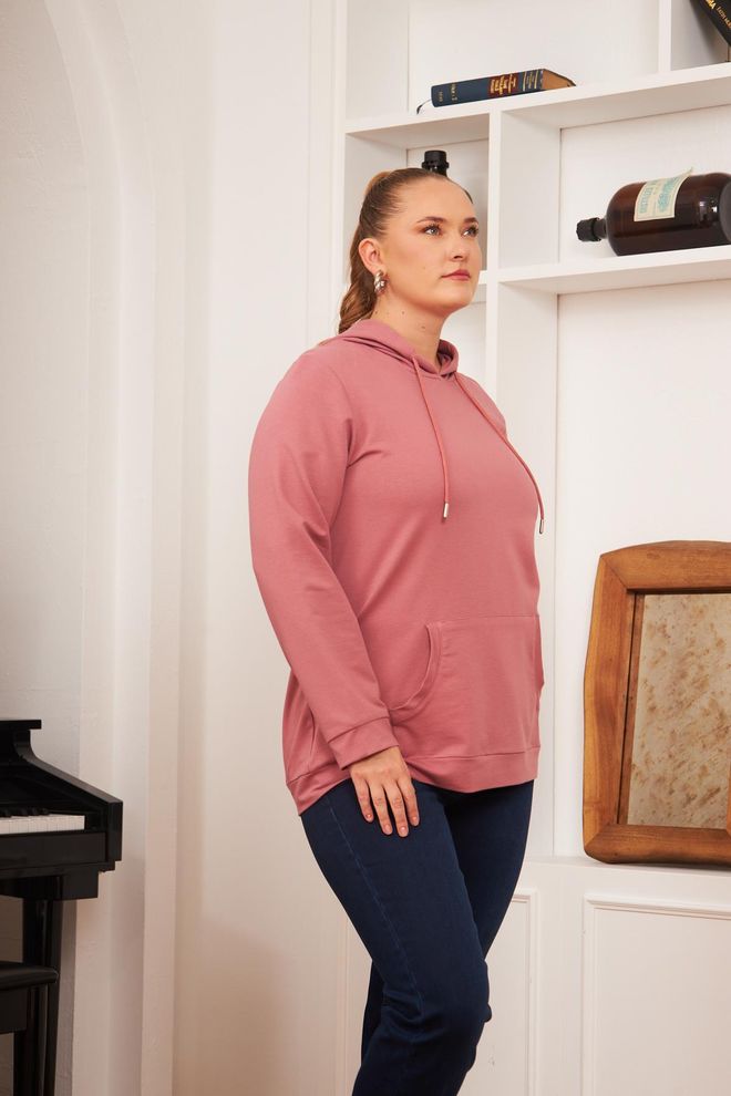 RMG Pink Plus Size Casual Sweatshirt With Hooded Neck Wholesale Clothing Spring