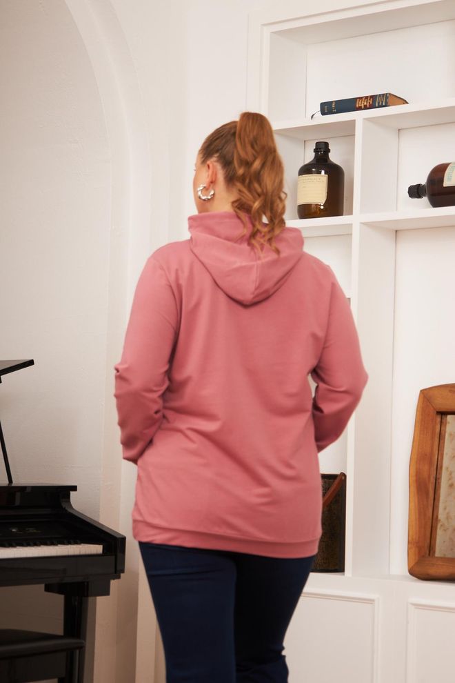 RMG Pink Plus Size Casual Sweatshirt With Hooded Neck Wholesale Clothing Casual