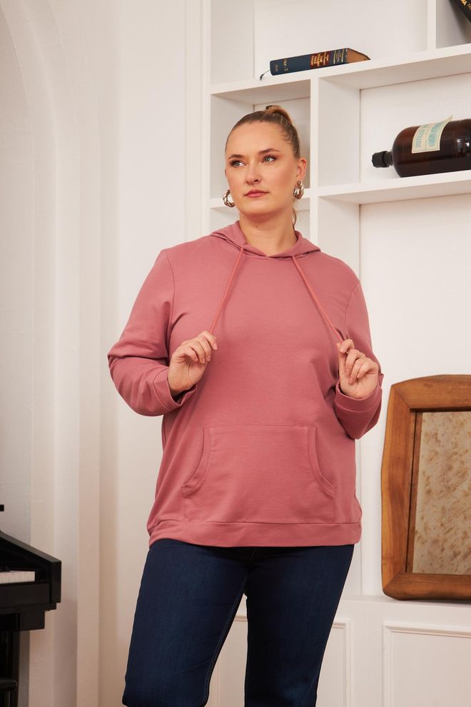 RMG Pink Plus Size Casual Sweatshirt With Hooded Neck Wholesale Clothing Lounge