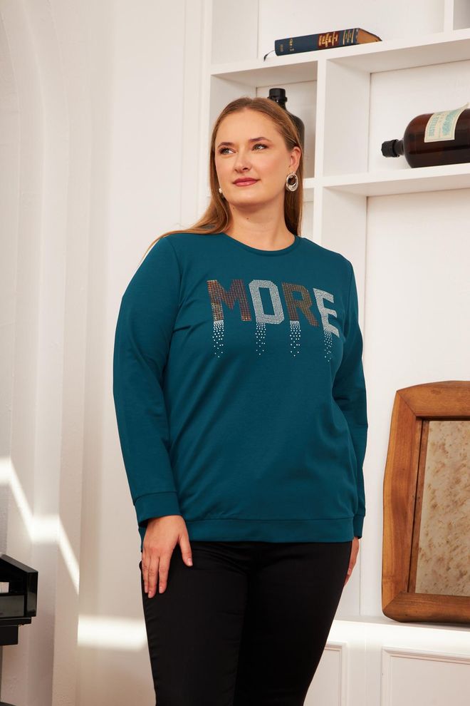 RMG Sudadera Azul Casual Talla Grande Con Estampado De Letras Ropa al por mayor Talla grande