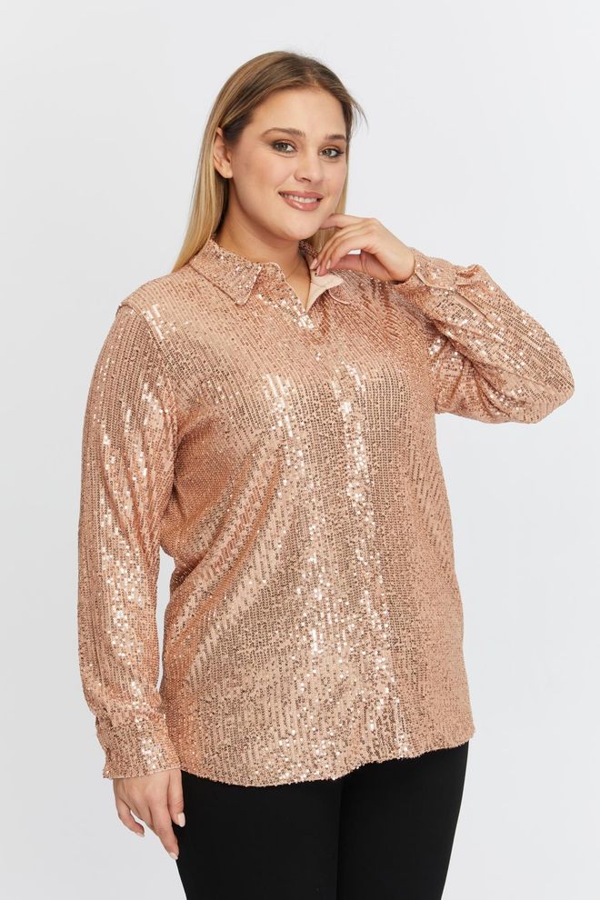 RMG Chemise Sequined Glam Or Grande Taille Élégante Vêtements en gros Grande taille