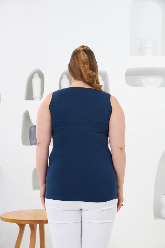 RMG Marineblau T Shirt Slim Fit Ärmellos Kappenärmel Großhandelskleidung Frühling