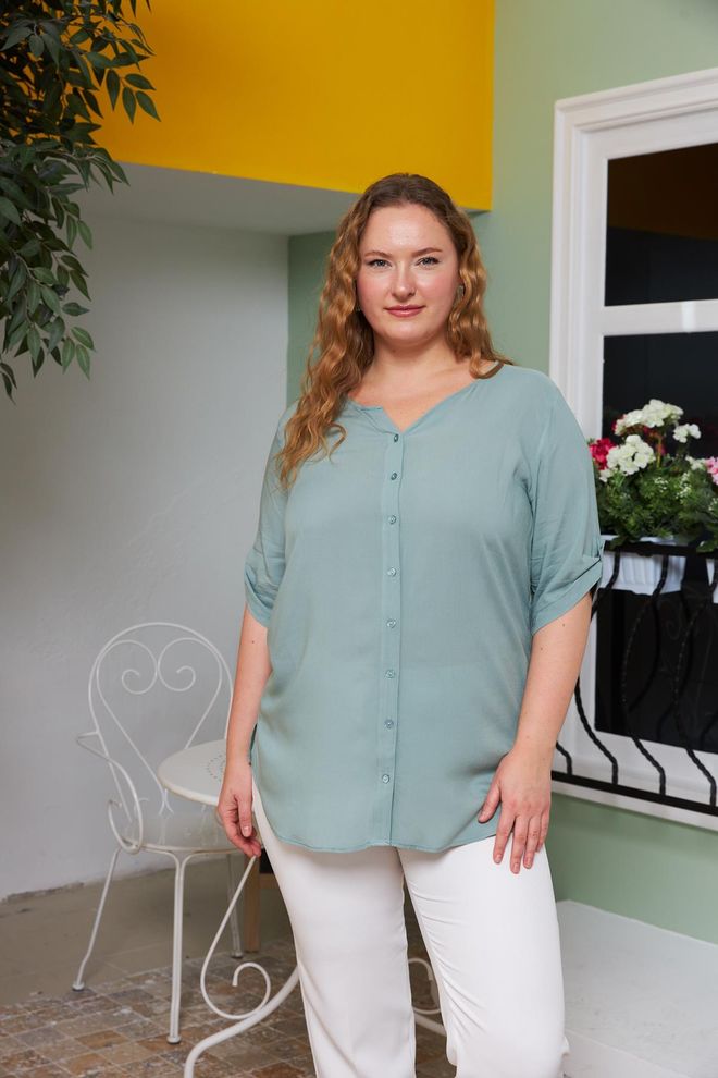 RMG Chemise Bleue Décontractée Grande Taille Modeste Vêtements en gros Modeste