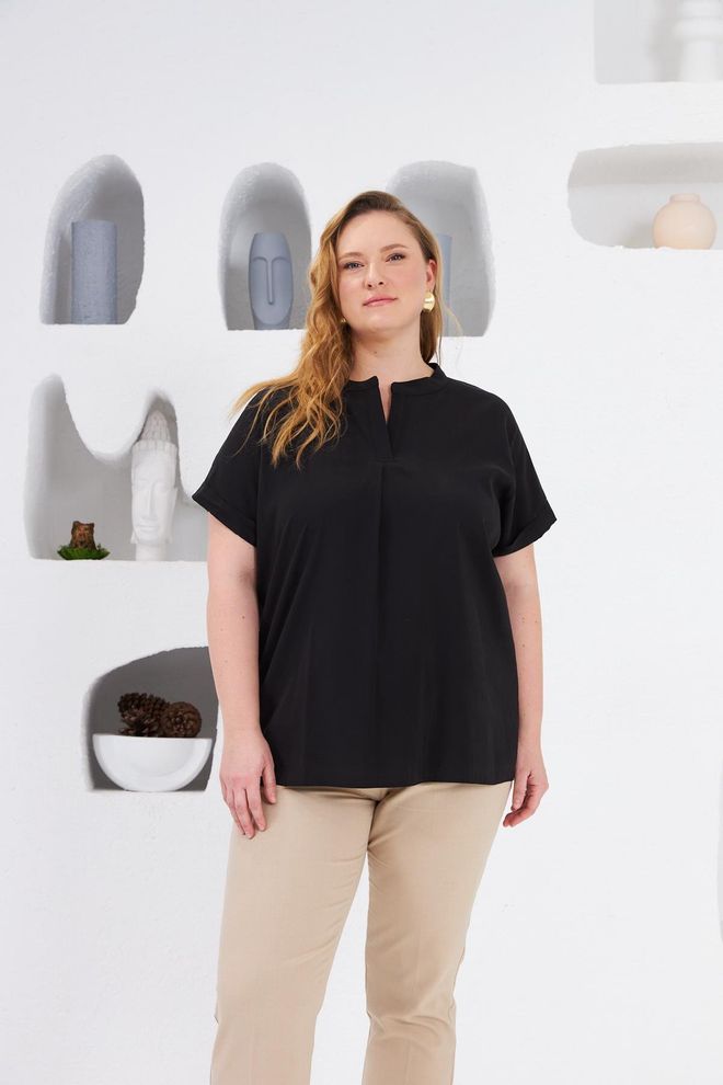 RMG Μαύρη Απλή Μπλούζα Μεγάλα Μεγέθη Χονδρικό εμπόριο ενδυμάτων Απλό