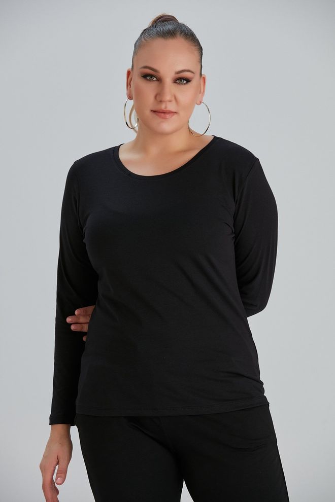 RMG Μαύρο Casual Μεγάλα Μεγέθη T shirt Με Μακριά Μανίκια Χονδρικό εμπόριο ενδυμάτων Μεγάλα μεγέθη
