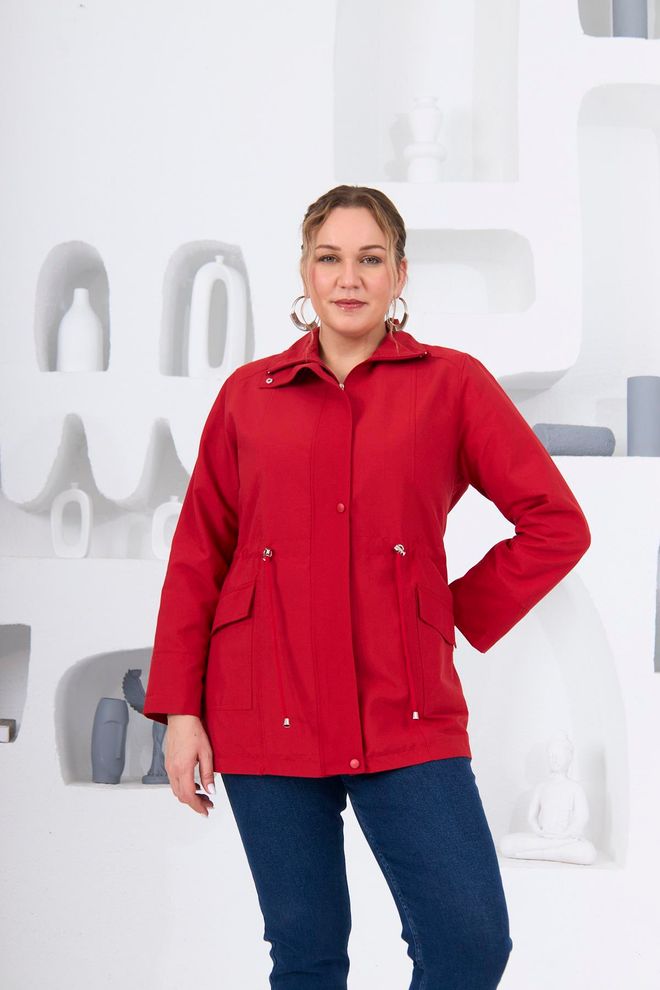 RMG Czerwony Plus Size Elegancki Casual Trencz Hurtowa sprzedaż odzieży Plus Size
