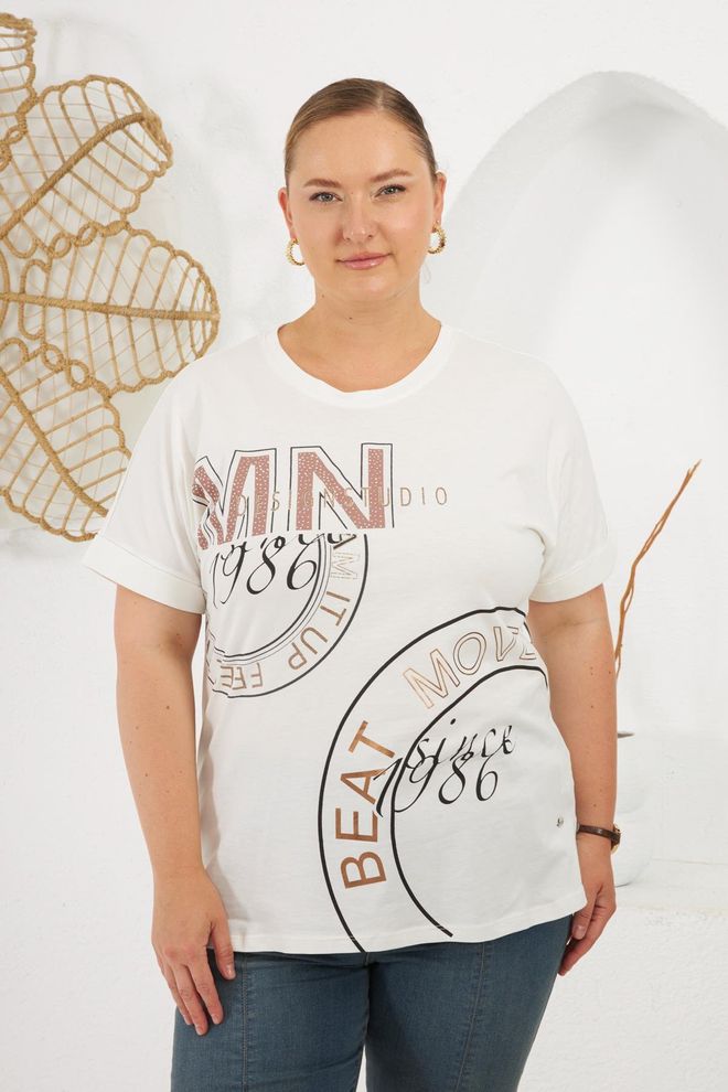 RMG Blanco Casual Talla Grande Camiseta Con Estampado De Letras Ropa al por mayor Talla grande