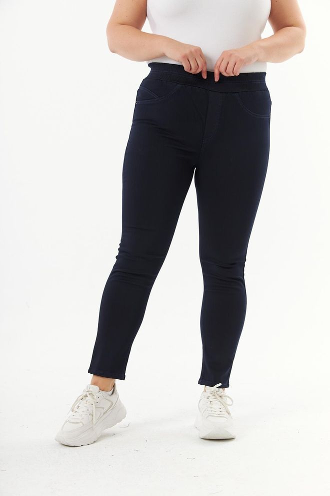RMG Navy Blue Casual Plus Size Tregging Pants Wholesale Clothing Plus Size