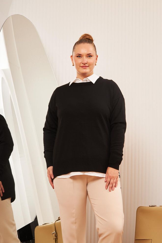 RMG Μαύρη Μπλούζα Μεγάλο Μέγεθος Με Στρογγυλή Λαιμόκοψη Χονδρικό εμπόριο ενδυμάτων Απλό