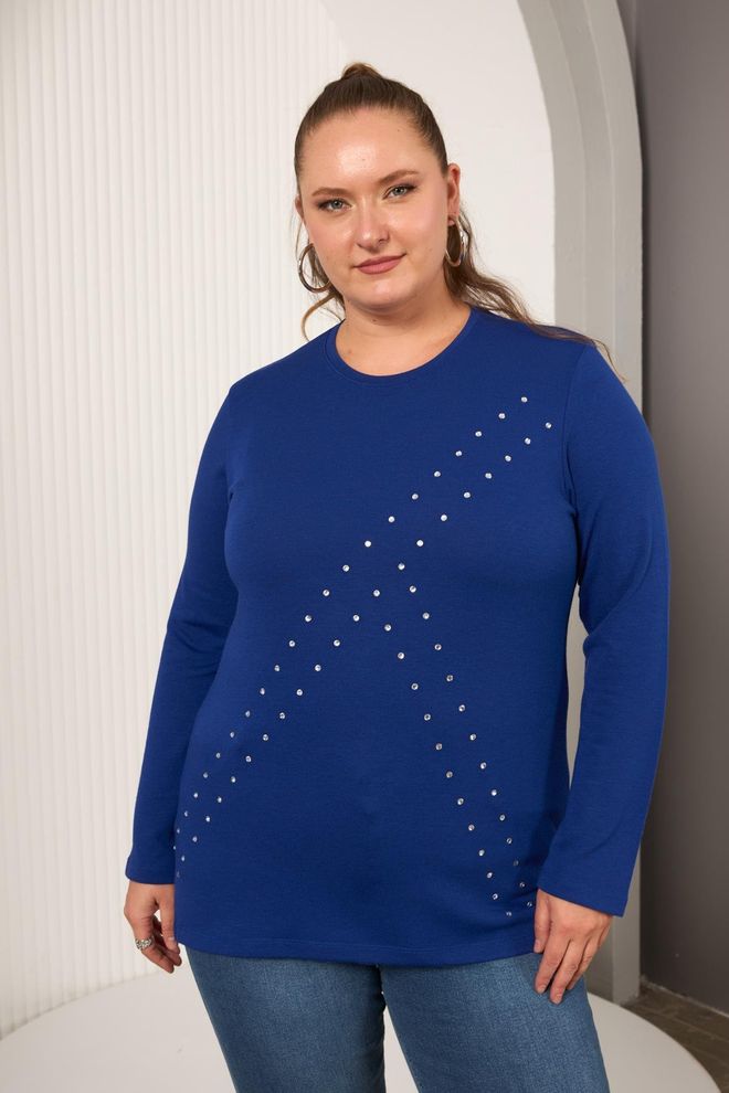 RMG Azul Casual Tamanho Grande Camisola Roupas por atacado Tamanho grande