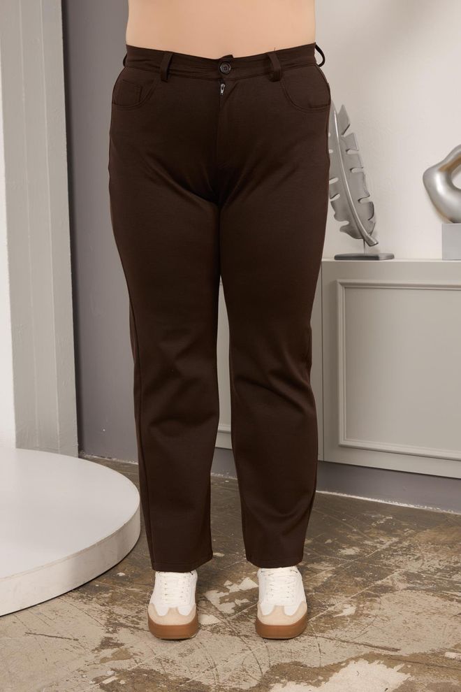 RMG Brown Mom Pants With Mid Waist And Straight Leg Wholesale Clothing Plus Size