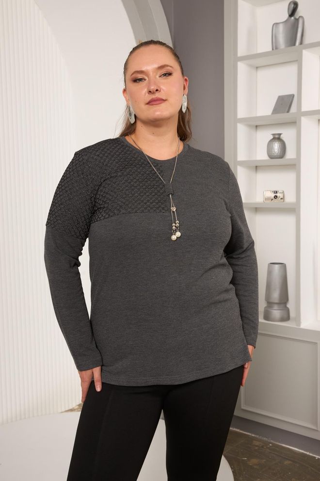 RMG Γκρι Μπλούζα Μεγάλα Μεγέθη Casual Απλό Χονδρικό εμπόριο ενδυμάτων Μεγάλα μεγέθη