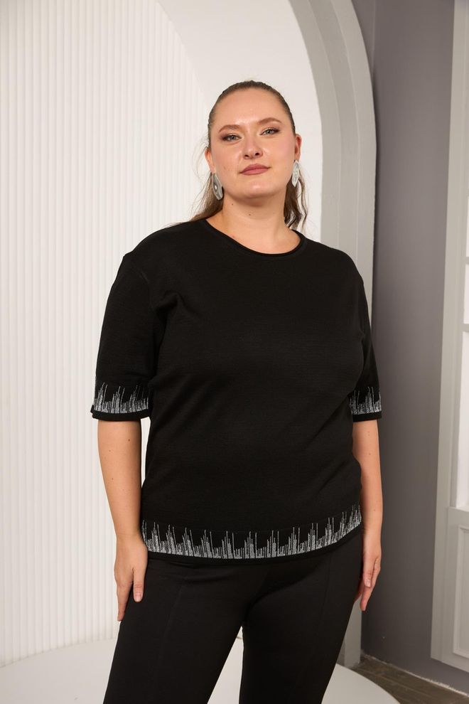 RMG Camisola Preto Tamanho Grande Casual Elegante Roupas por atacado Tamanho grande