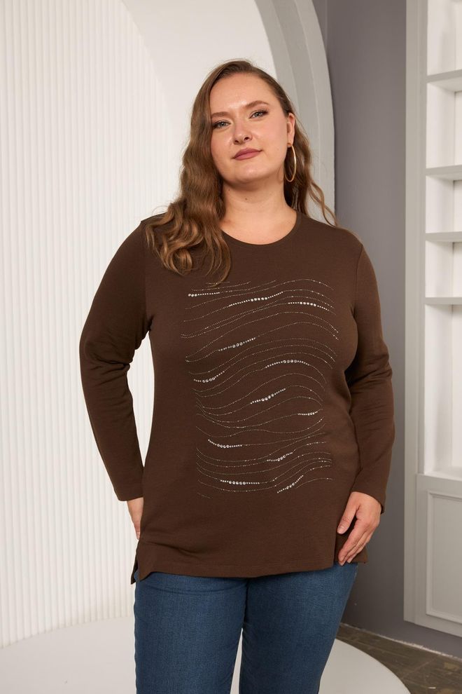 RMG Blusa Castanha Tamanho Grande Roupas por atacado Tamanho grande