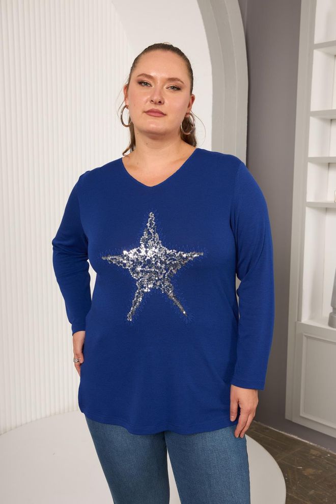 RMG Μπλε Μπλούζα Μεγάλα Μεγέθη Casual Glam Χονδρικό εμπόριο ενδυμάτων Μεγάλα μεγέθη