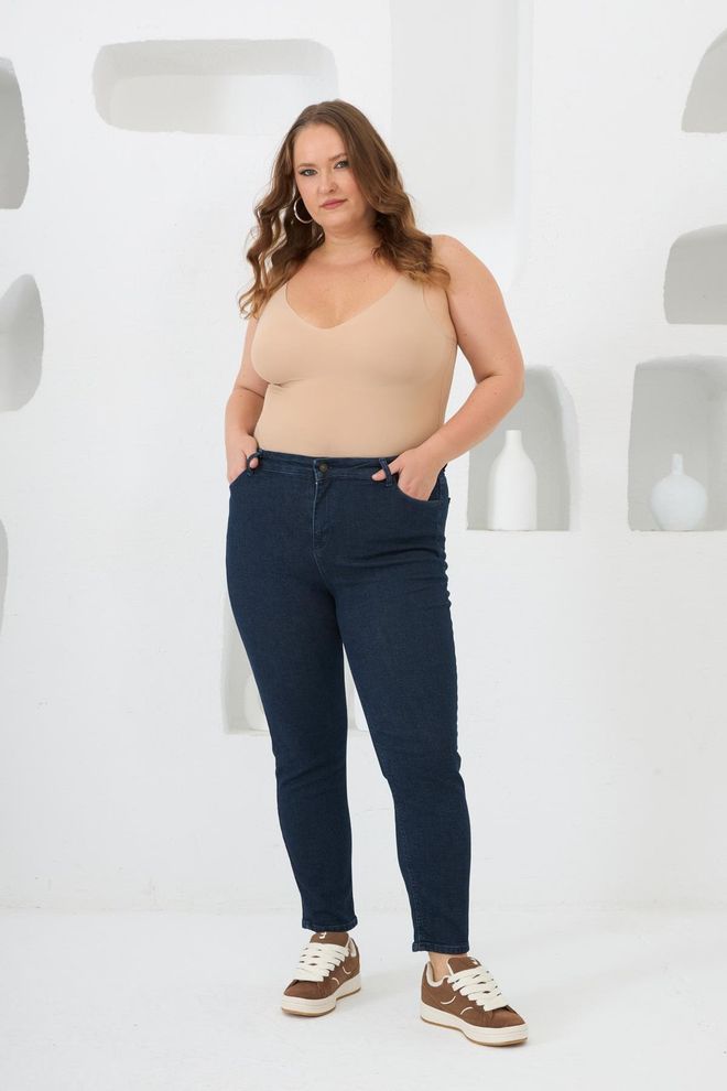 RMG Blue Casual Plus Size Streetwear Mom Jeans Wholesale Clothing Spring