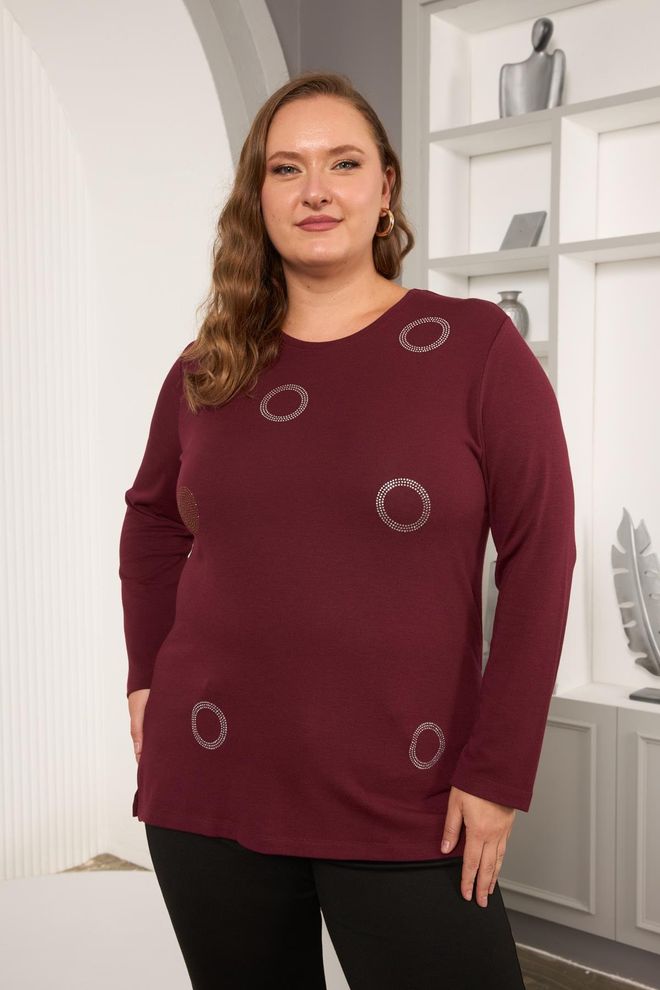 RMG Blusa Vermelho Clarete Tamanho Grande Elegante Roupas por atacado Tamanho grande