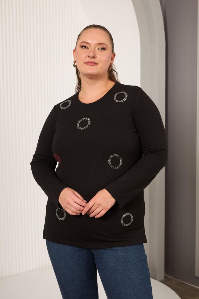 RMG Blusa Preta Tamanho Grande Ajuste Casual Elegante Roupas por atacado Tamanho grande