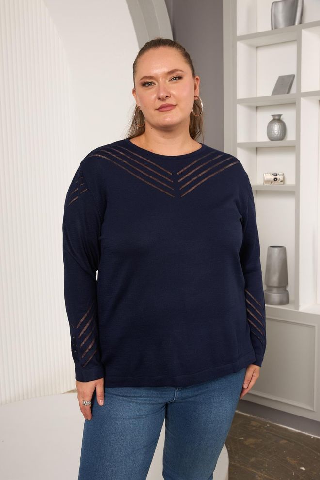 RMG Maglione Blu Navy Taglia Forte Casuale Elegante Abbigliamento all'ingrosso Taglia forte
