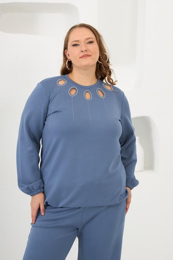 RMG Blu Taglia Forte Casuale Felpa Abbigliamento all'ingrosso Taglia forte