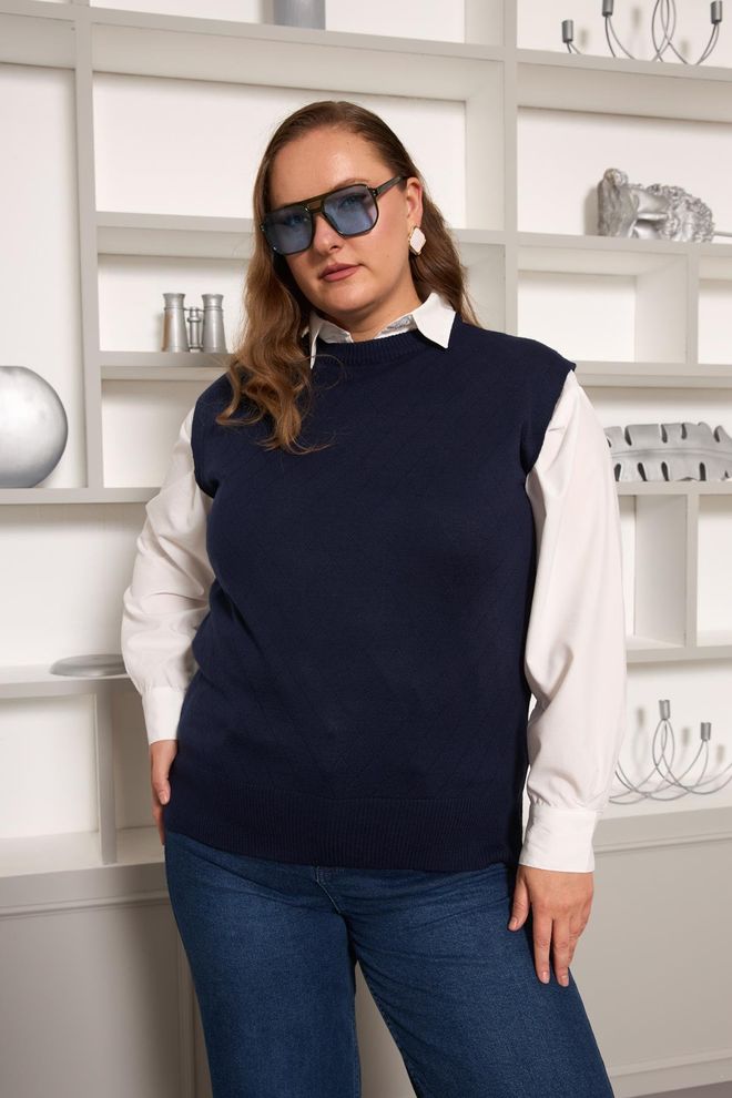 RMG Camisola Azul marinho Casual Tamanho Grande Sem Mangas Roupas por atacado Tamanho grande