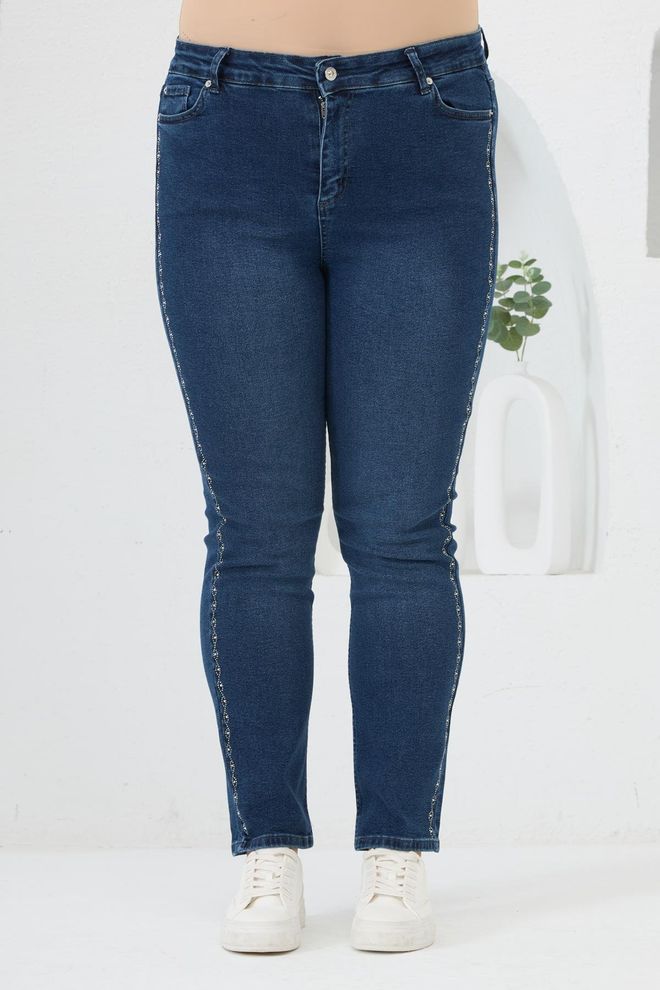 RMG Calças De Ganga Azuis Casuais Tamanhos Grandes Modelo Mãe Com Perna Skinny Roupas por atacado Tamanho grande