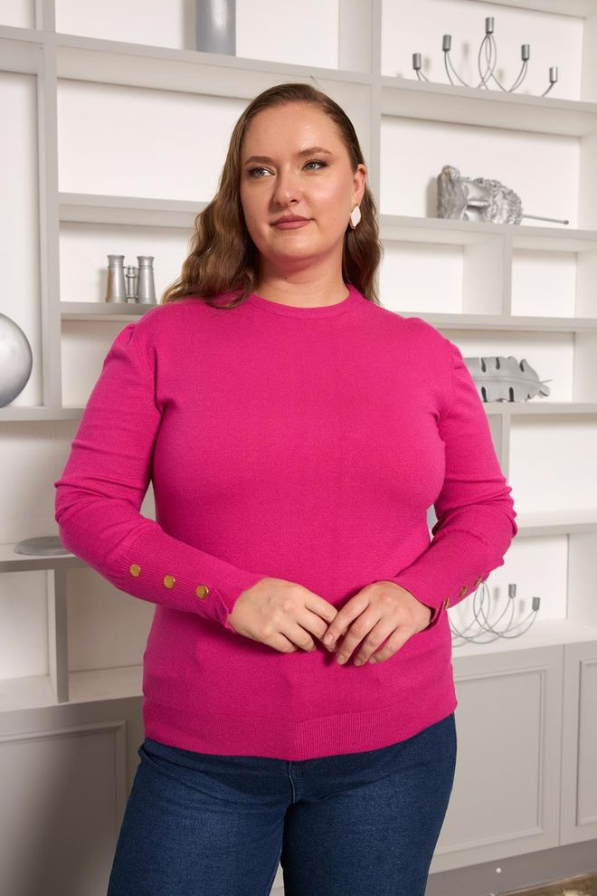 RMG Maglione Fucsia Taglia Forte Casual Elegante Con Girocollo Abbigliamento all'ingrosso Taglia forte