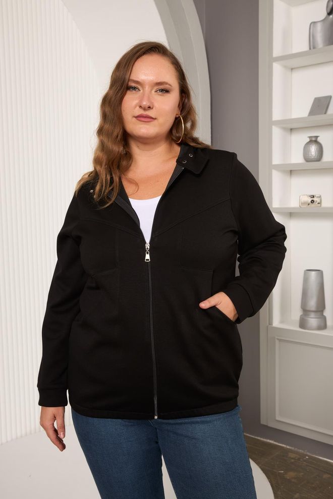 RMG Felpa Nera Taglia Forte Con Collo Con Cappuccio Abbigliamento all'ingrosso Taglia forte