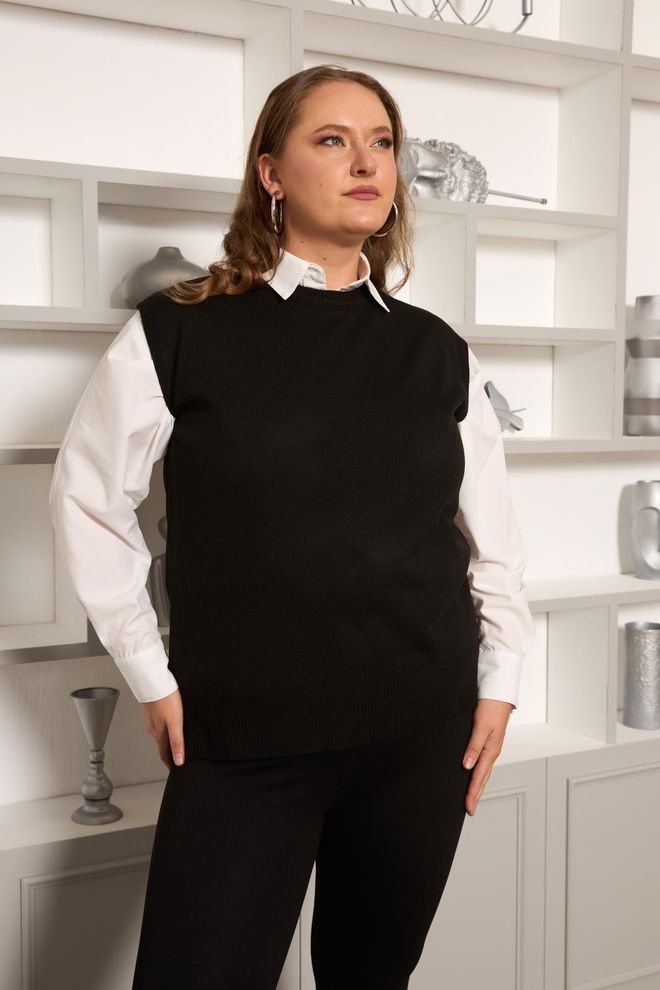 RMG Maglione Nero Taglia Forte Per Autunno E Inverno Abbigliamento all'ingrosso Taglia forte