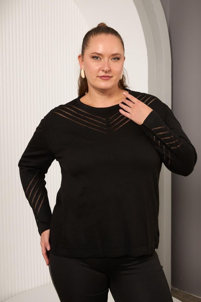 RMG Maglione Nero Taglia Forte A Strisce Abbigliamento all'ingrosso Taglia forte