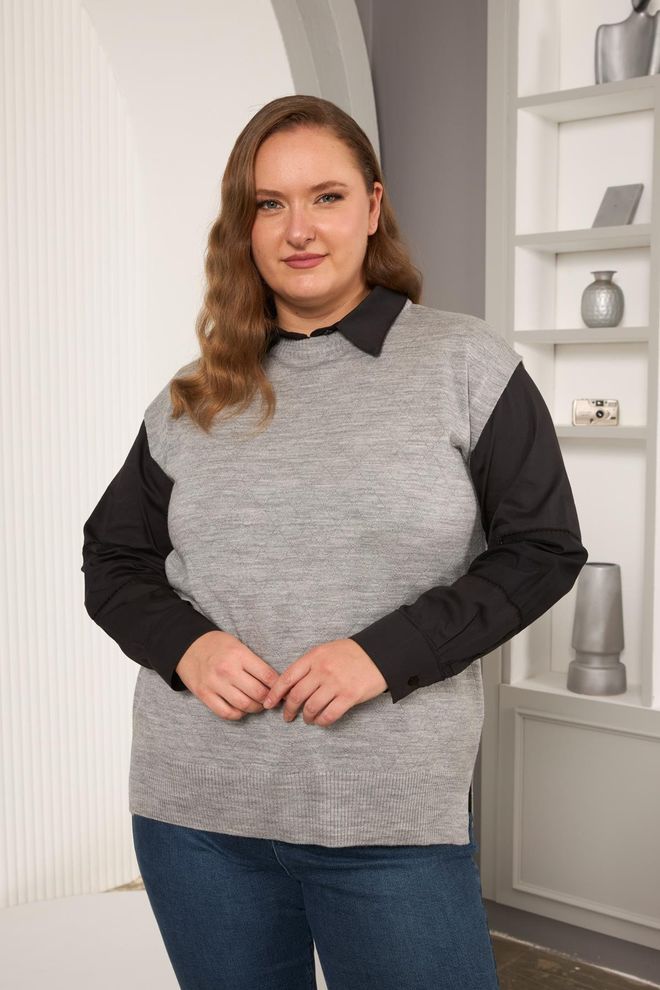 RMG Maglione Grigio Taglia Forte Per Lavoro E Tempo Libero Abbigliamento all'ingrosso Taglia forte